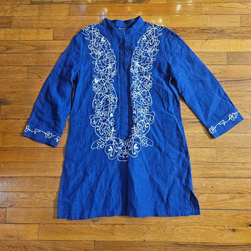 Brooks Brothers Blue Linen Tunic Embroidery Size 8